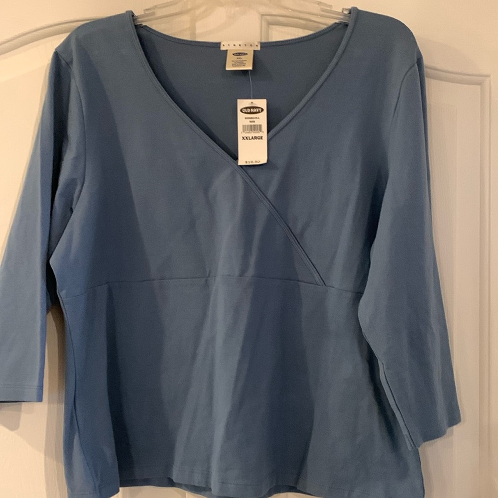 Old Navy XXL stretch 3/4 sleeve blue cotton shirt brand new
